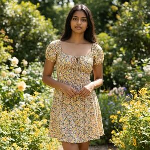 Aeropostale Floral Milkmaid‎ Babydoll Mini Dress Sz L New Fairy Coquette Boho